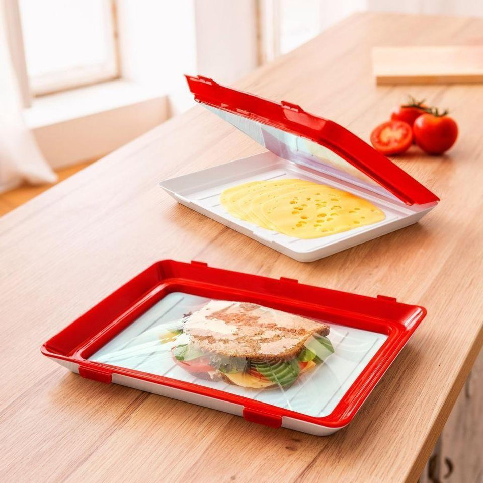 1pc Red reusable storage for food preservation Vacuum rectangular suitable  for refrigerator fruit, vegetable, meat preservation tray